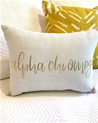 Gold Script Throw Pillow - Alpha Chi