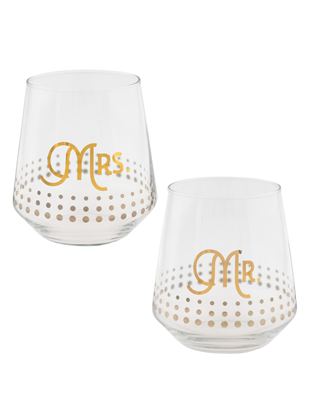 Mr & Mrs Stemless Glasses (set)