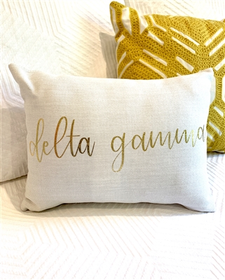 Gold Script Throw Pillow - Delta Gamma