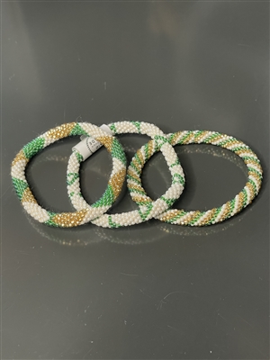 Beaded Game Day Bracelets- green & white