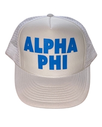 Alpha Phi White with Bright Blue Trucker