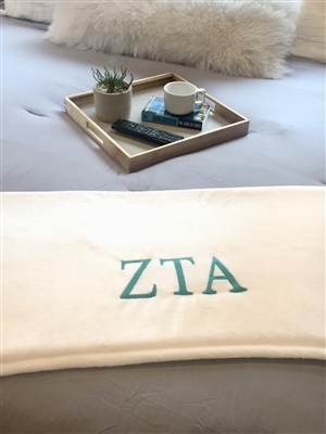 White Plush Blanket with Turquoise - Zeta