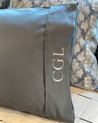Gray Pillowcase with Initials - Silver Thread