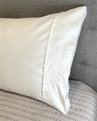 White Pillowcase with Script - White Thread