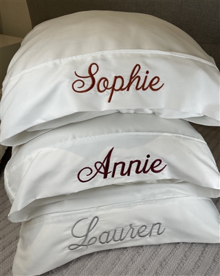 White Pillowcase with Script - Choose Your Thread